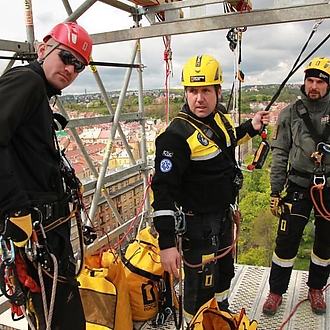 Nusle Bridge abseil on wheelchair 2015:
